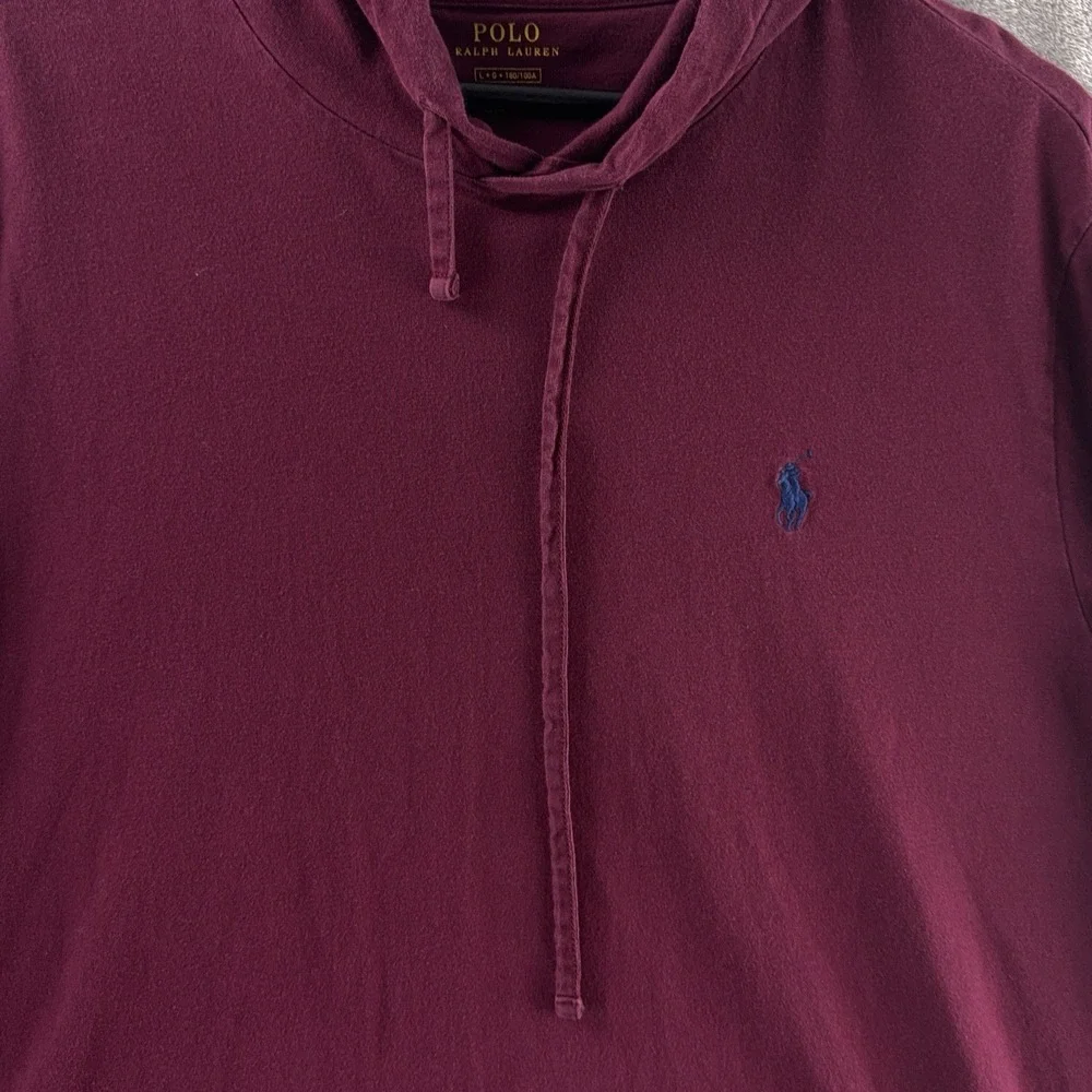 Polo Ralph Lauren Hooded Jersey T Shirt Mens Size Large Burgundy Casual Preppy‎